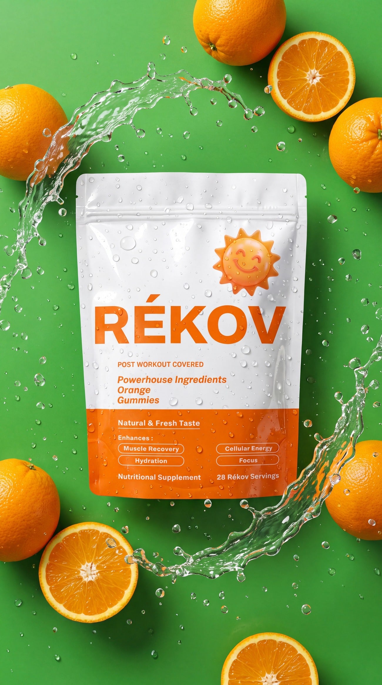 Rékov Orange pouch with dumbbells, kettlebell, and water bottle at the gym